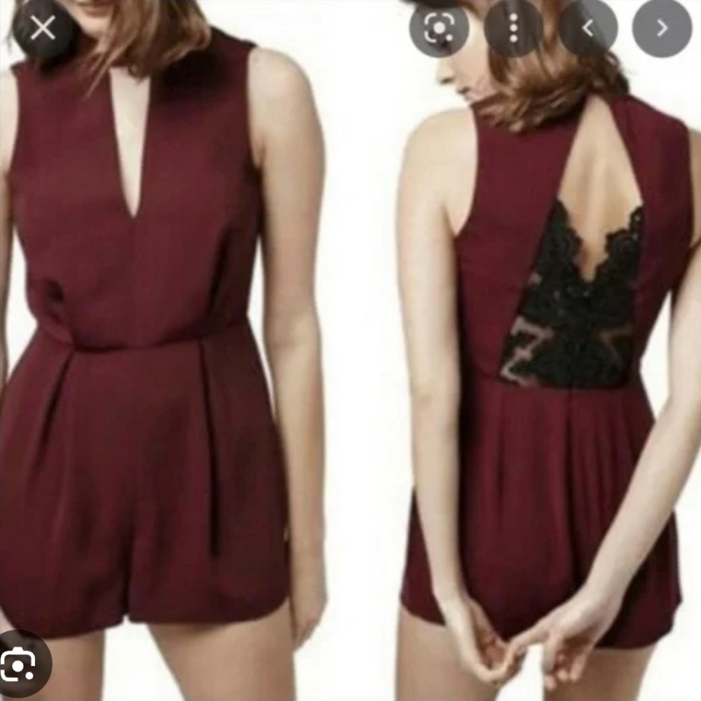 Topshop Burgundy Lace Sleeveless Romper - 4 Petite NWT